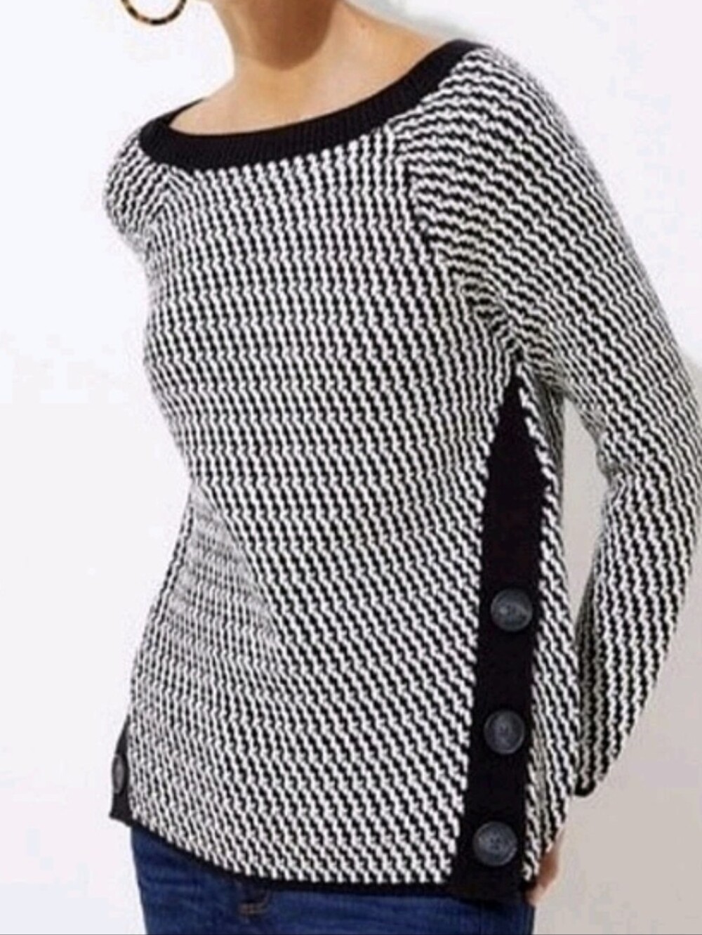 New LOFT Size XS Black And White Side Button Sweater NWT Knit